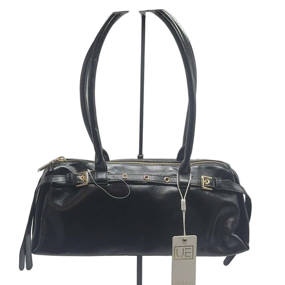 URBAN EXPRESSIONS Black Faux Leather Small Satchel Top Handle Bag Purse Y2K